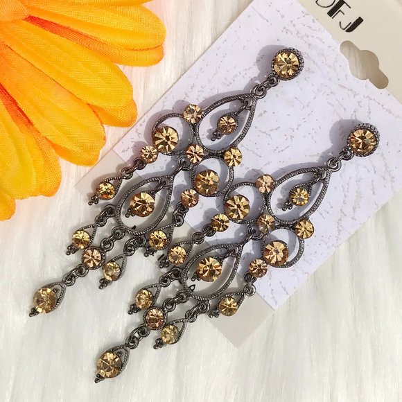 Earrings Rhinestone Boho Bling Jeweled Tassel Post Drop Dressy Dangles NWT - Picture 5 of 5